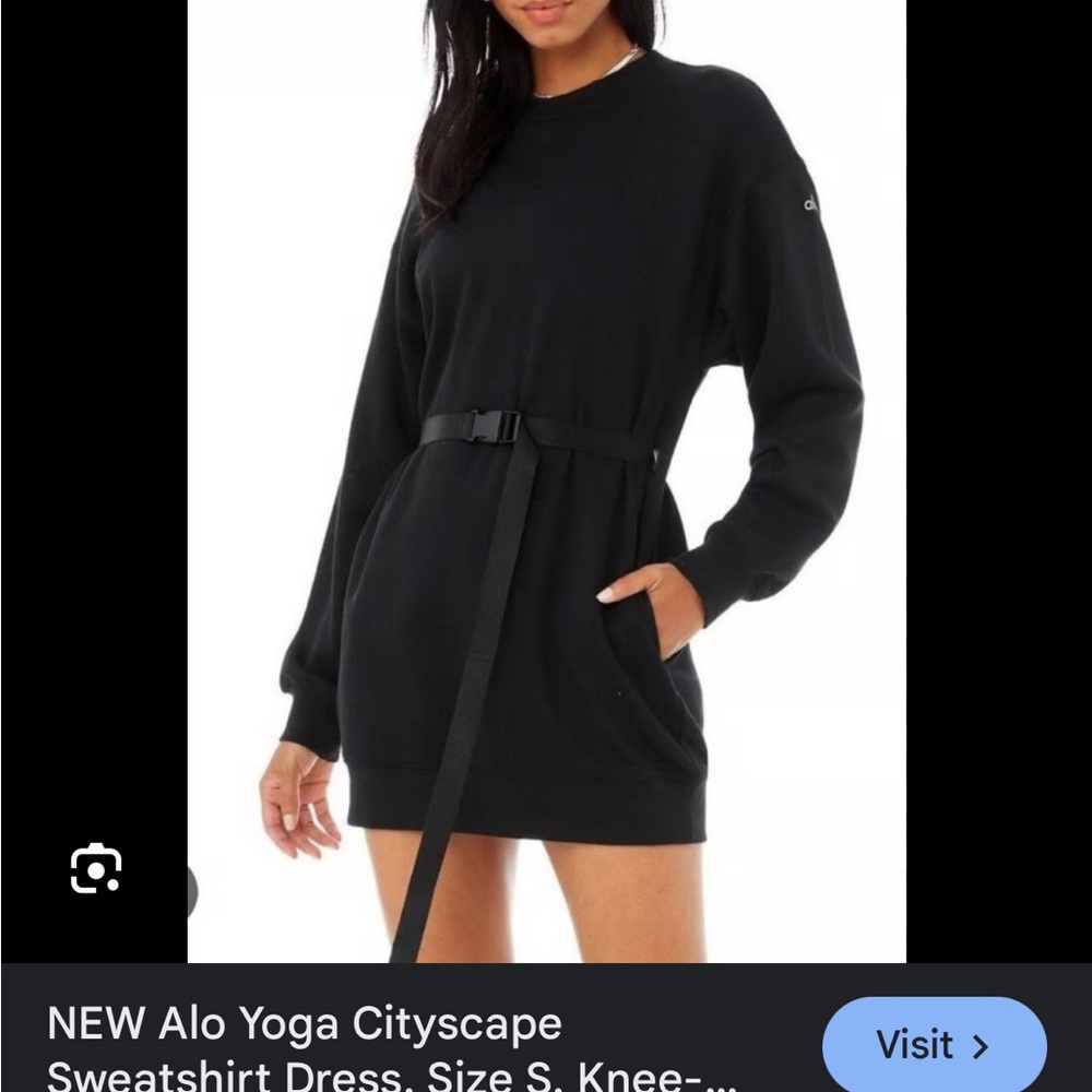 ALO Yoga Cityscape Black Long Sleeve Crew Neck Sweater Dress